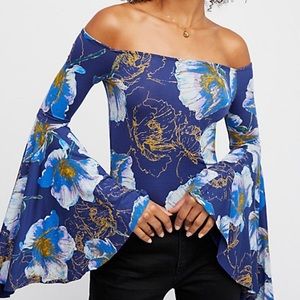 Free People Bird of Paradise Navy Blue Top Small